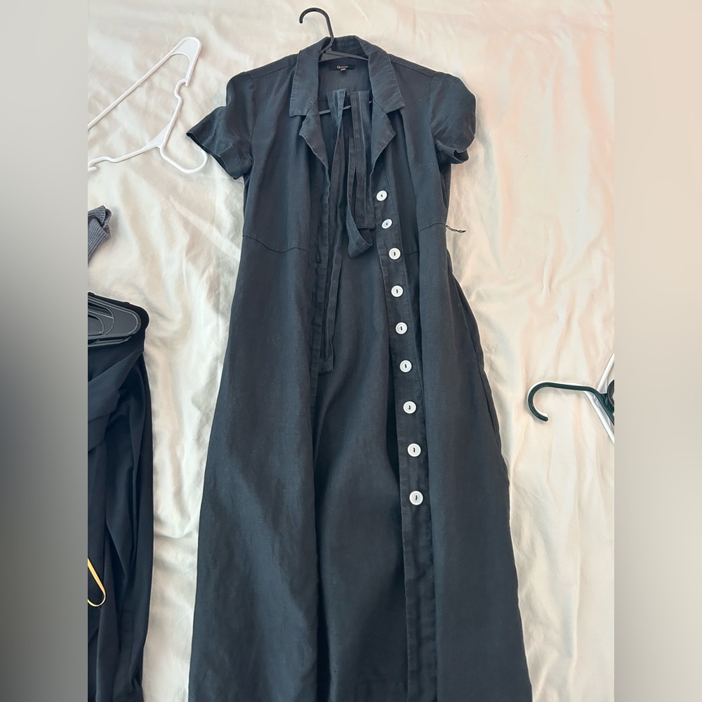 Quince Black Midi Dress with Button Detail, Linen. Create a bundle today!